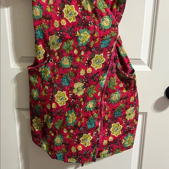 Sue Sartor medium or large Floral Red Dress with Tie Waist pink and green - Picture 5 of 6